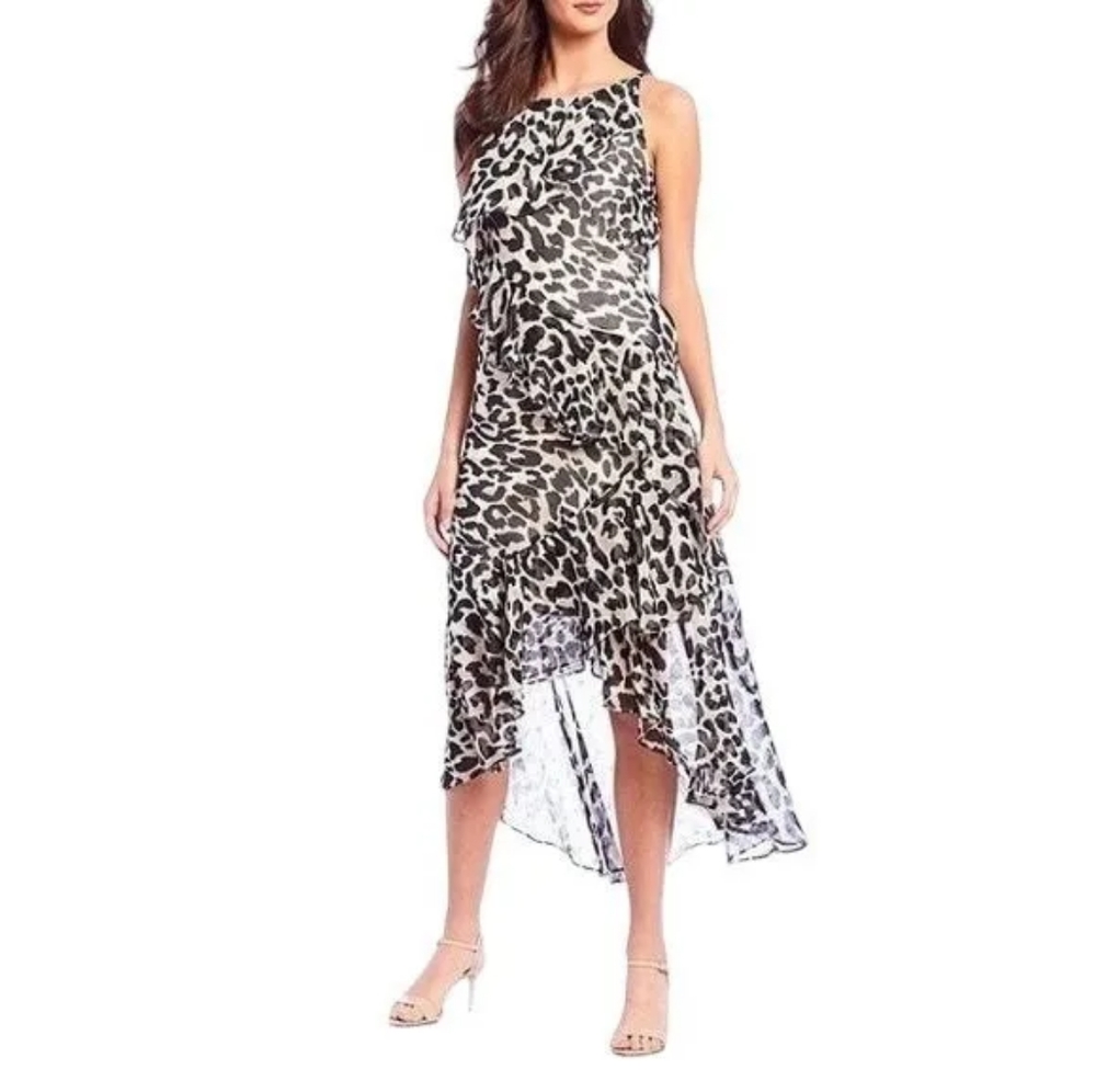 NWT, Eliza J Leopard Print Tiered Chiffon Dress